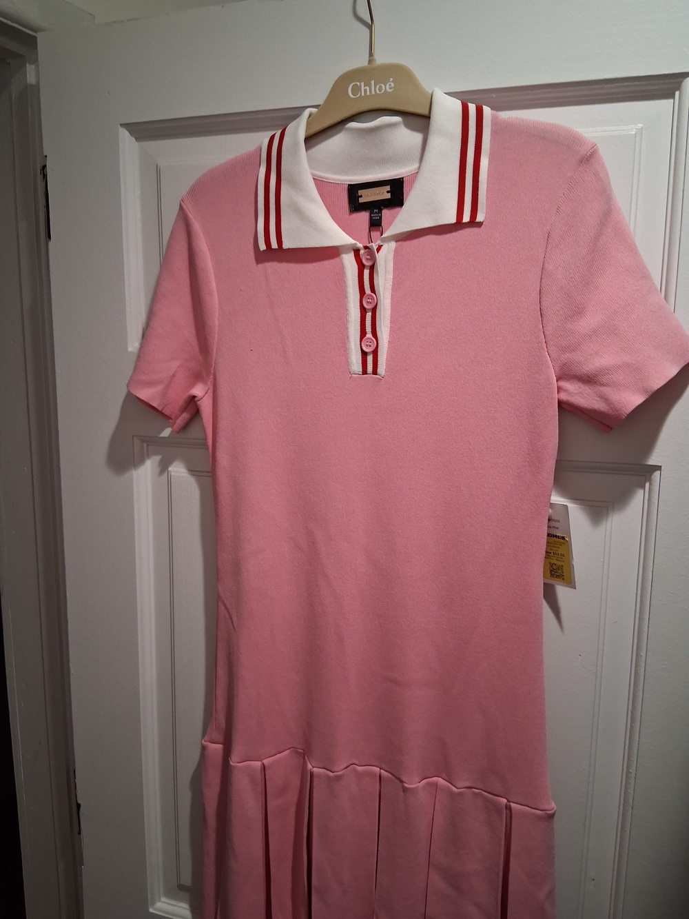 Alexia Admor Pink Polo Dress with White Collar and Red Stripe